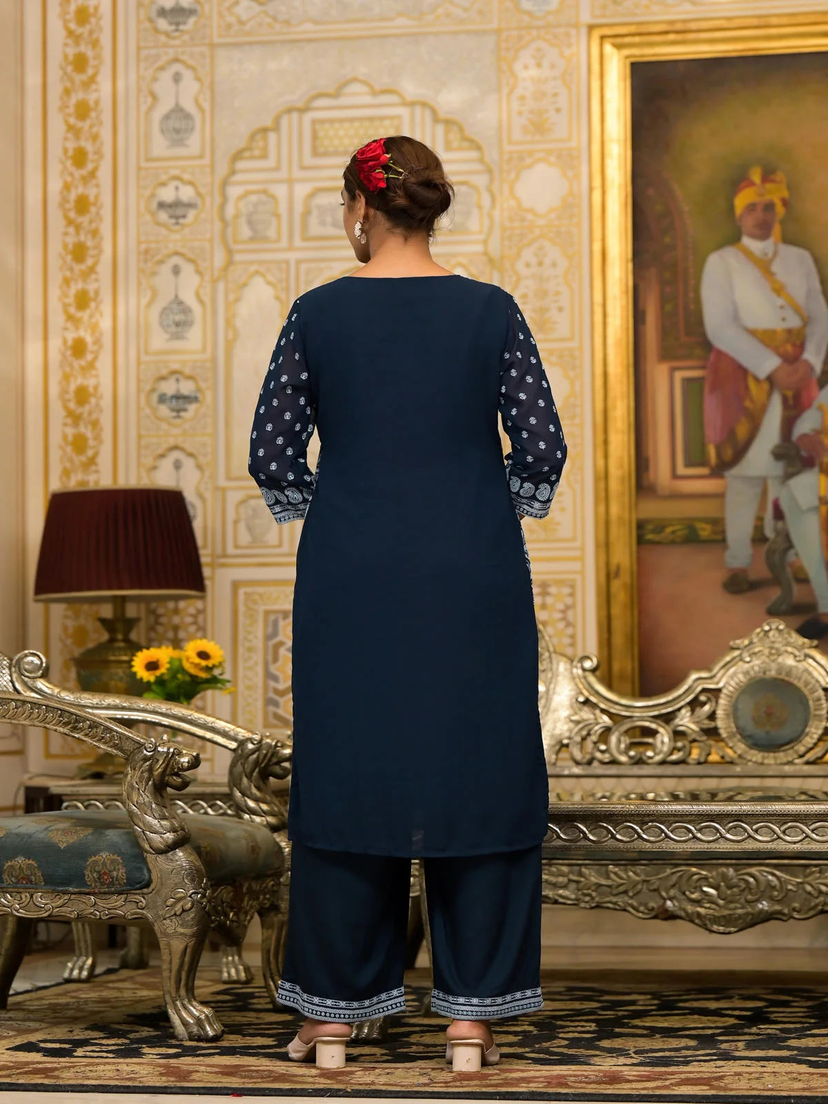 Navy Printed Kurta Set with Dupatta | Women's Indian Kurta Sets