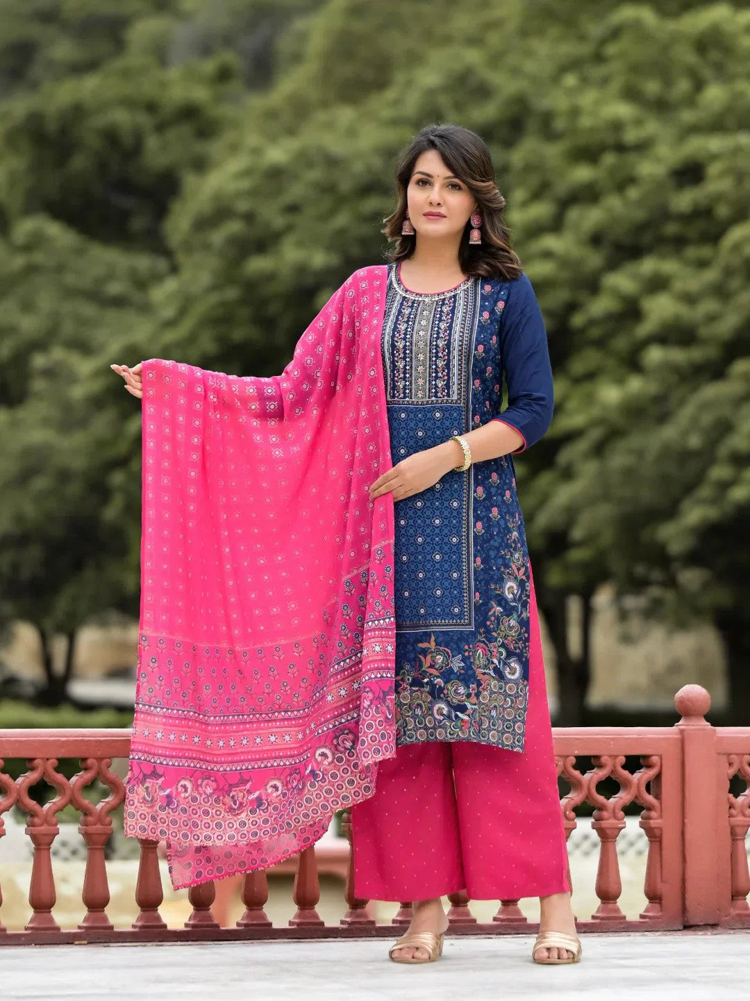 Blue Viscose Kurta Set with Dupatta & Sequins | Women's Kurta