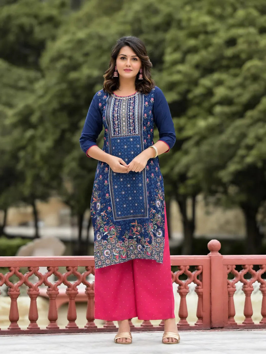 Blue Viscose Kurta Set with Dupatta & Sequins | Women's Kurta