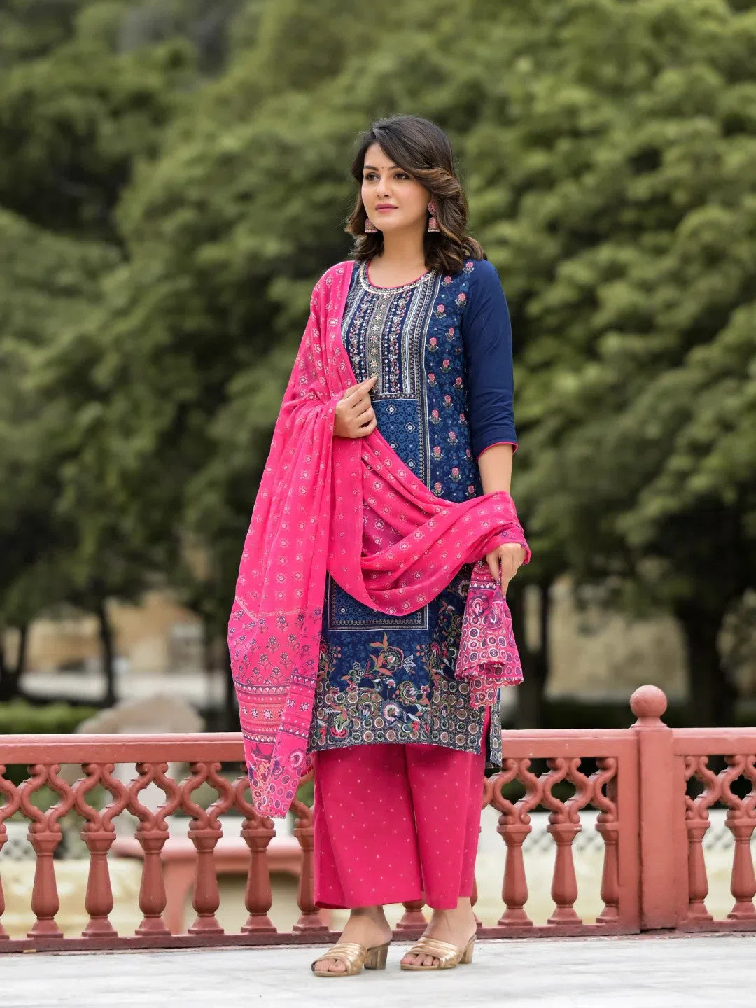 Blue Viscose Kurta Set with Dupatta & Sequins | Women's Kurta