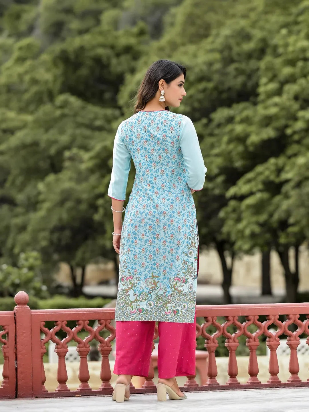 Sky Blue Printed Kurta Set | Women's Indian Kurta Set with Dup...
