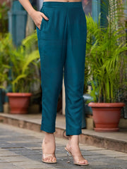 Blue Ethnic Motif Printed Muslin Kurta Set With Zari Work & Gota Patti-J4705BLUE