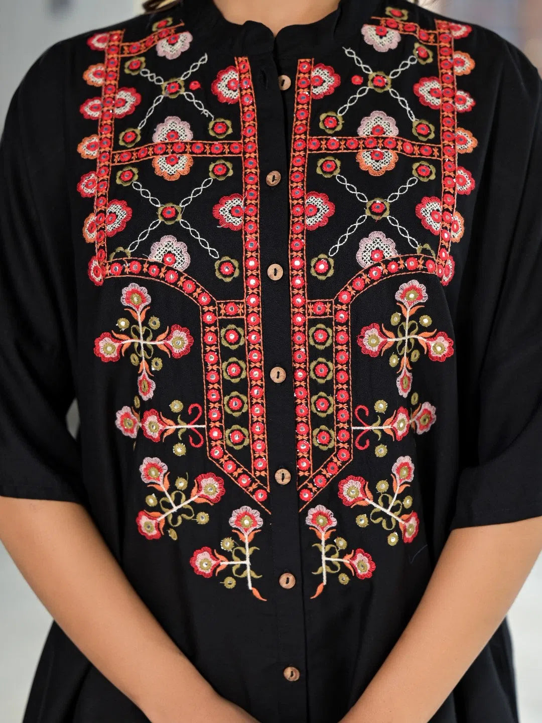 Embroidered Rayon Co Ord Sets: Tunic & Pant Set With Mirrors