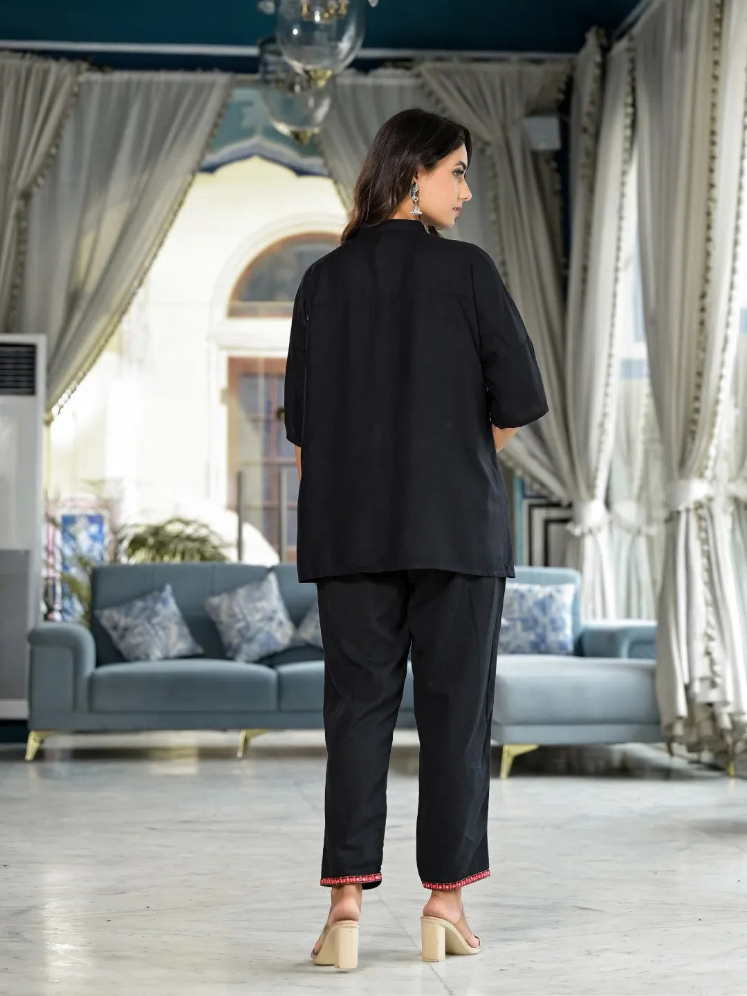 Embroidered Rayon Co Ord Sets: Tunic & Pant Set With Mirrors