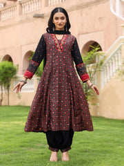 The Mahautsavam Black Ethnic Motif Printed Muslin Kurta Pant And Dupatta With Thread & Mirror Work-J4715BLACK