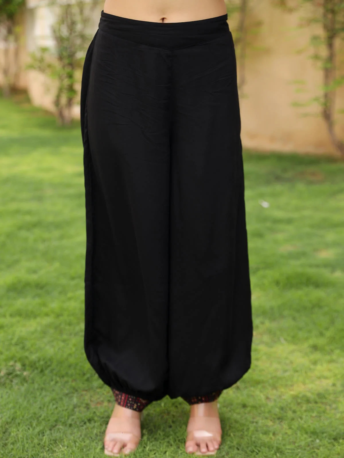Black Printed Kurta Pant Dupatta Set with Mirror Work