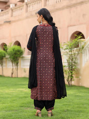 The Mahautsavam Black Ethnic Motif Printed Muslin Kurta Pant And Dupatta With Thread & Mirror Work-J4715BLACK