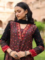 The Mahautsavam Black Ethnic Motif Printed Muslin Kurta Pant And Dupatta With Thread & Mirror Work-J4715BLACK