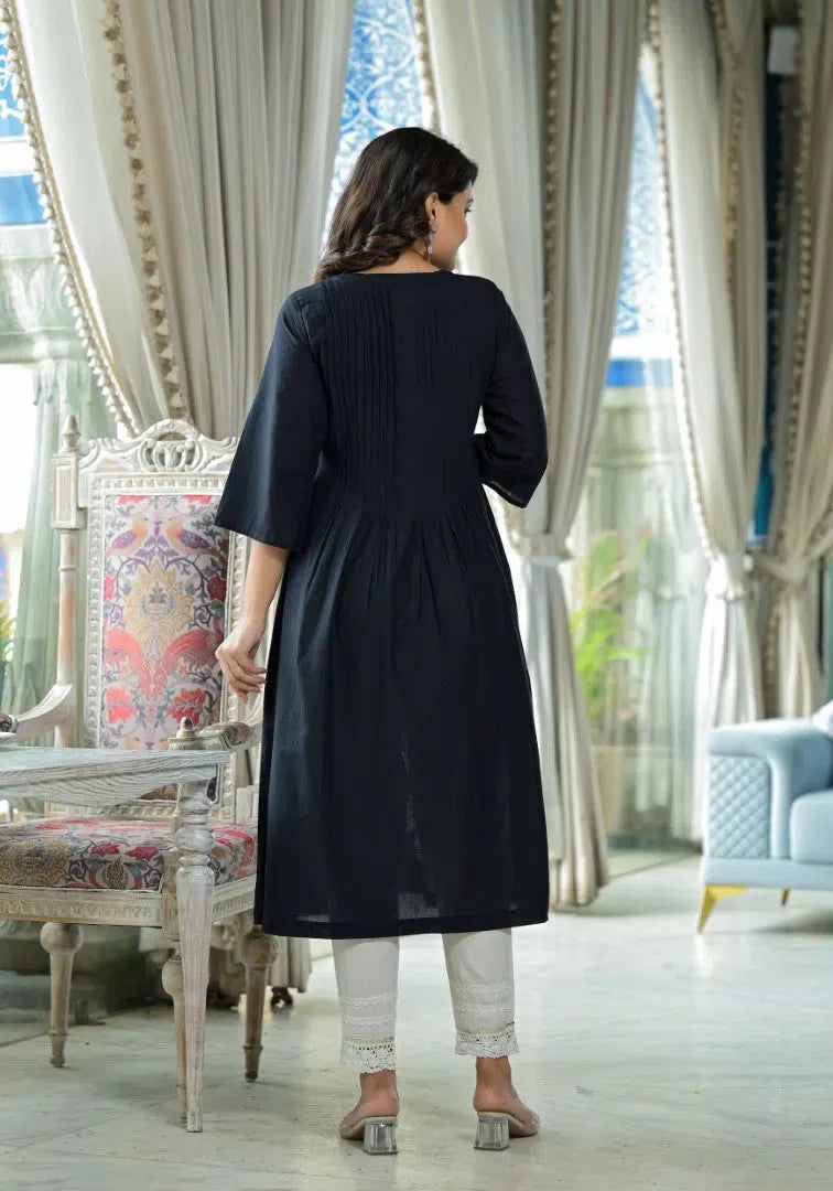 Black Floral Cotton Kurta: Stylish Indian Kurta for Women: Designer