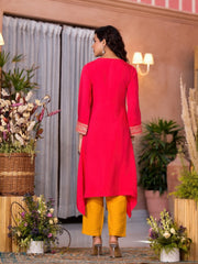 Fuchsia Zari Embroidered Viscose Kurta & Pant Set With Sequins-J4721FUCHSIA