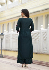 Green Solid Nylon Kurta Pant With Dupatta Set With Thread & Mirror Work-J4722JADEGREEN