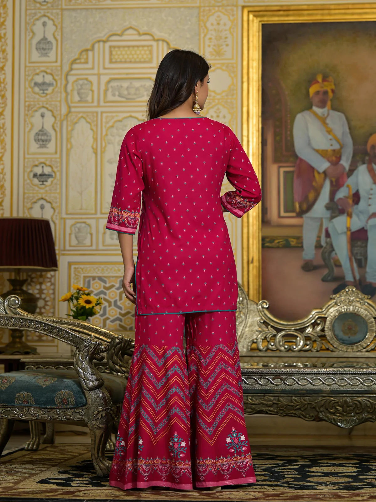 Fuchsia Printed Kurta Set - Indian Kurtis with Dupatta