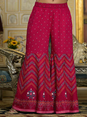 Fuchsia Ethnic Motif Printed Liva Rayon Tunic Sharara and Dupatta Set With Sequins  & Gota Patti Work-J4726FUCHSIA