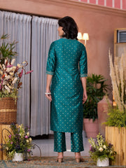 Rama Green Ethnic Motif Printed Cotton Kurta Pant And Dupatta Set With Zari Work-J4730RAMAGREEN