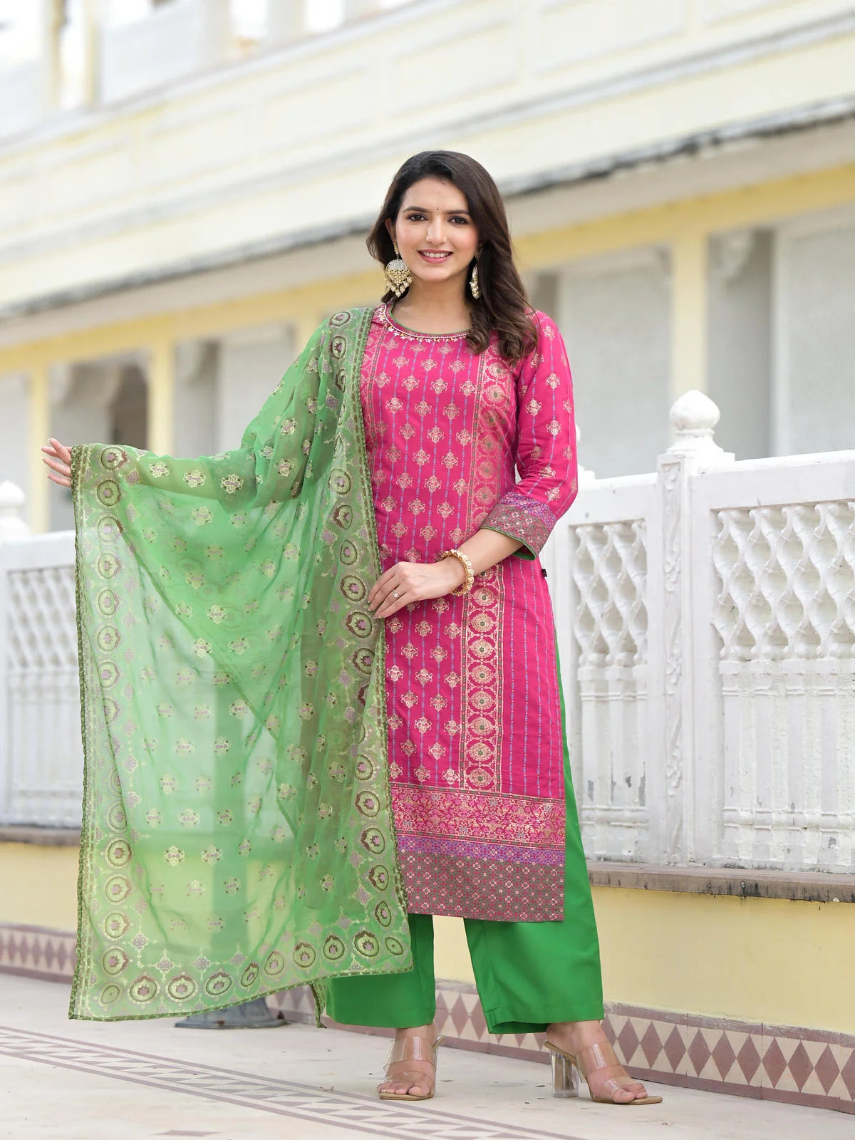 Fuchsia Printed Kurta Set with Dupatta | Women's Indian Kurta ...
