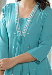 Sky Blue Thread Embroidered Liva Rayon Kurta With Mirror Work-J4742SKYBLUE