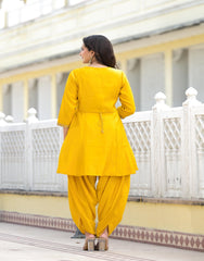 Mustard Solid Viscose Kurta & Pant Set With Zari & Mirror Work-J4745MUSTARD