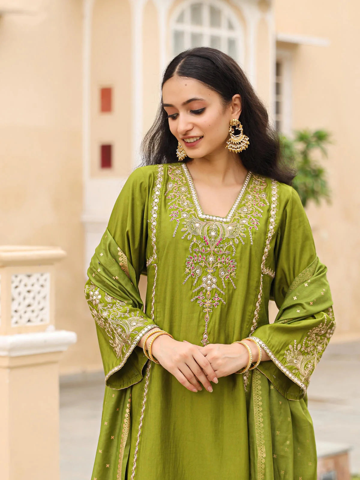 Mehndi Green Embroidered Kurta Set | Indian Kurta Sets