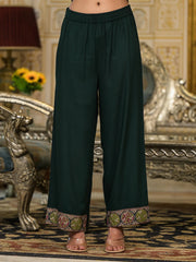 Green Floral Printed Rayon Kurta Pant With Dupatta Set With Thread Work & Tassels-J4749GREEN