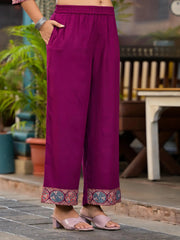 Plum Floral Printed Liva Rayon Kurta Pant And Dupatta Set With Thread Work Gota Patti & Beads-J4749PLUM