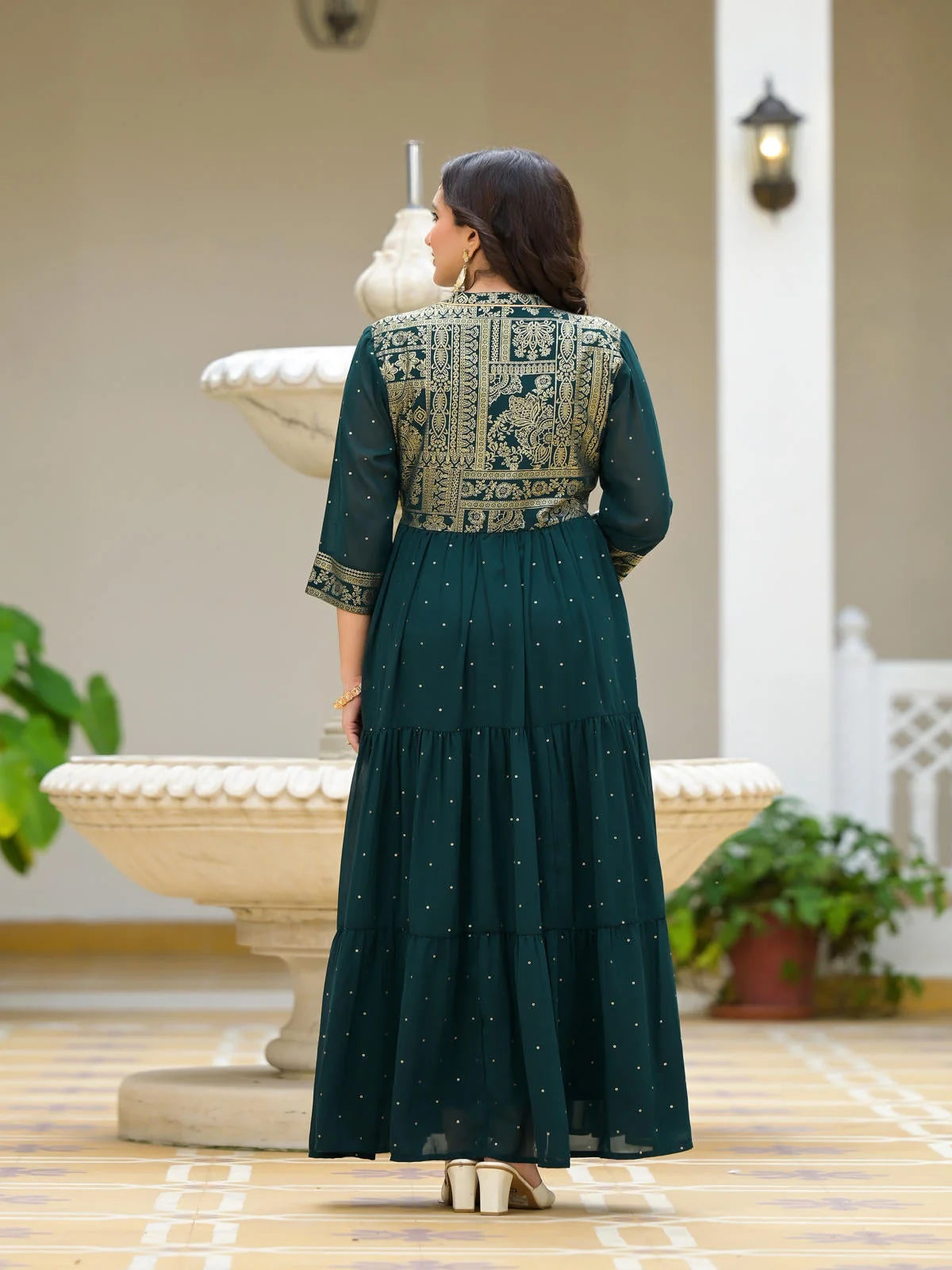 Green Floral Sequined Georgette Indian Dresses Online