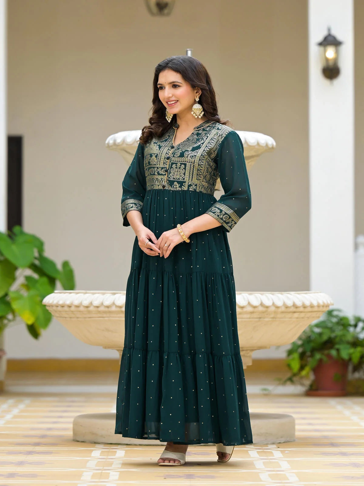 Green Floral Sequined Georgette Indian Dresses Online