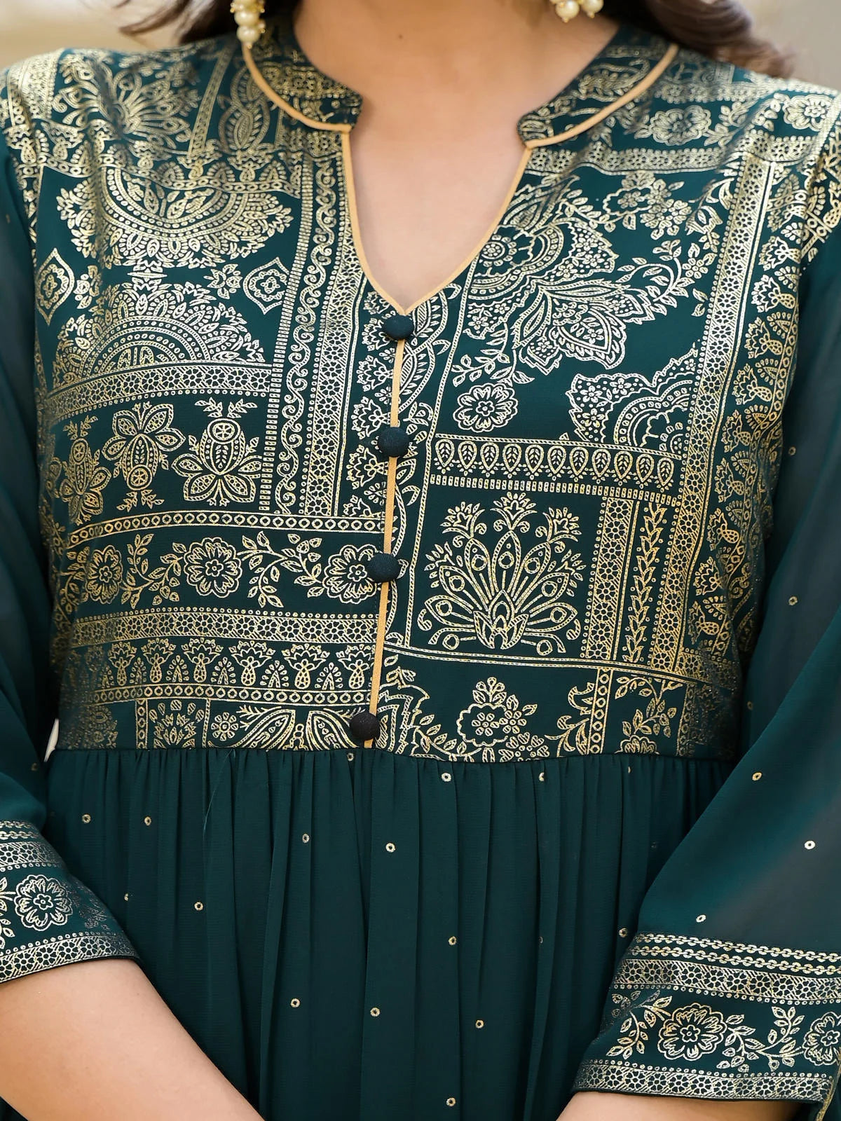 Green Floral Sequined Georgette Indian Dresses Online