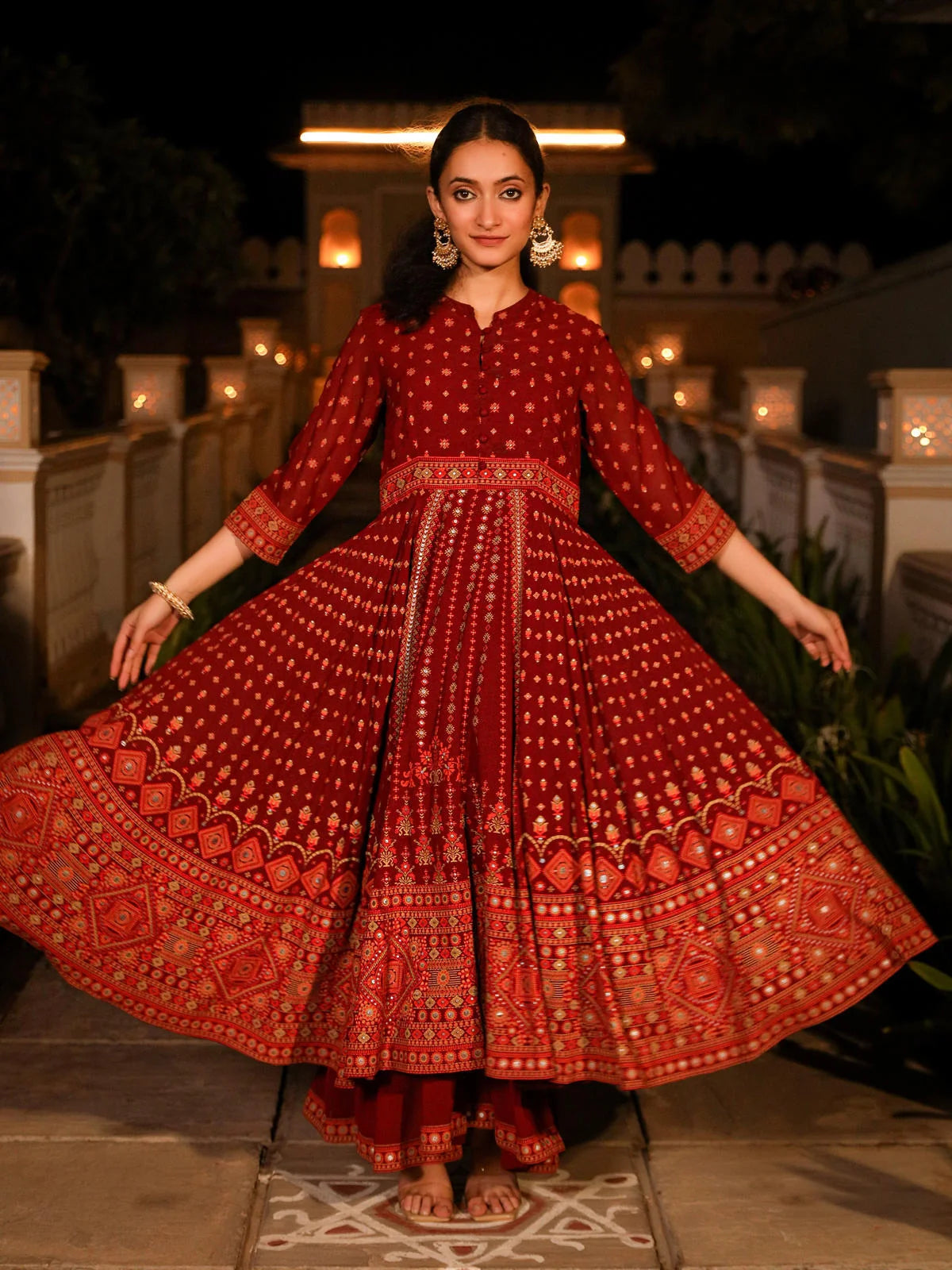 Maroon Ethnic Thread & Mirror Work Indian Dresses Online