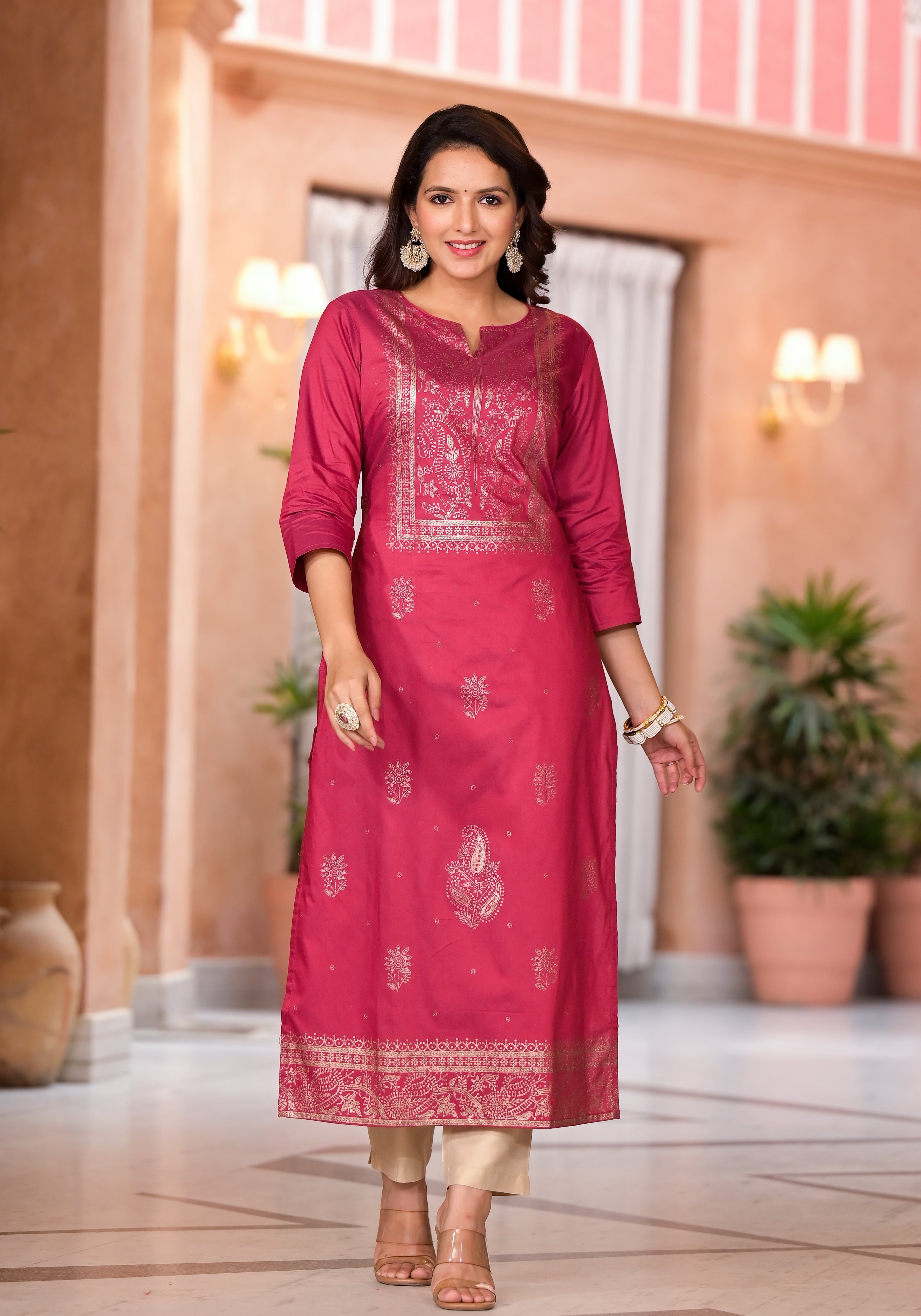 Maroon Ethnic Motif Printed Cotton Kurta | DesiQlo
