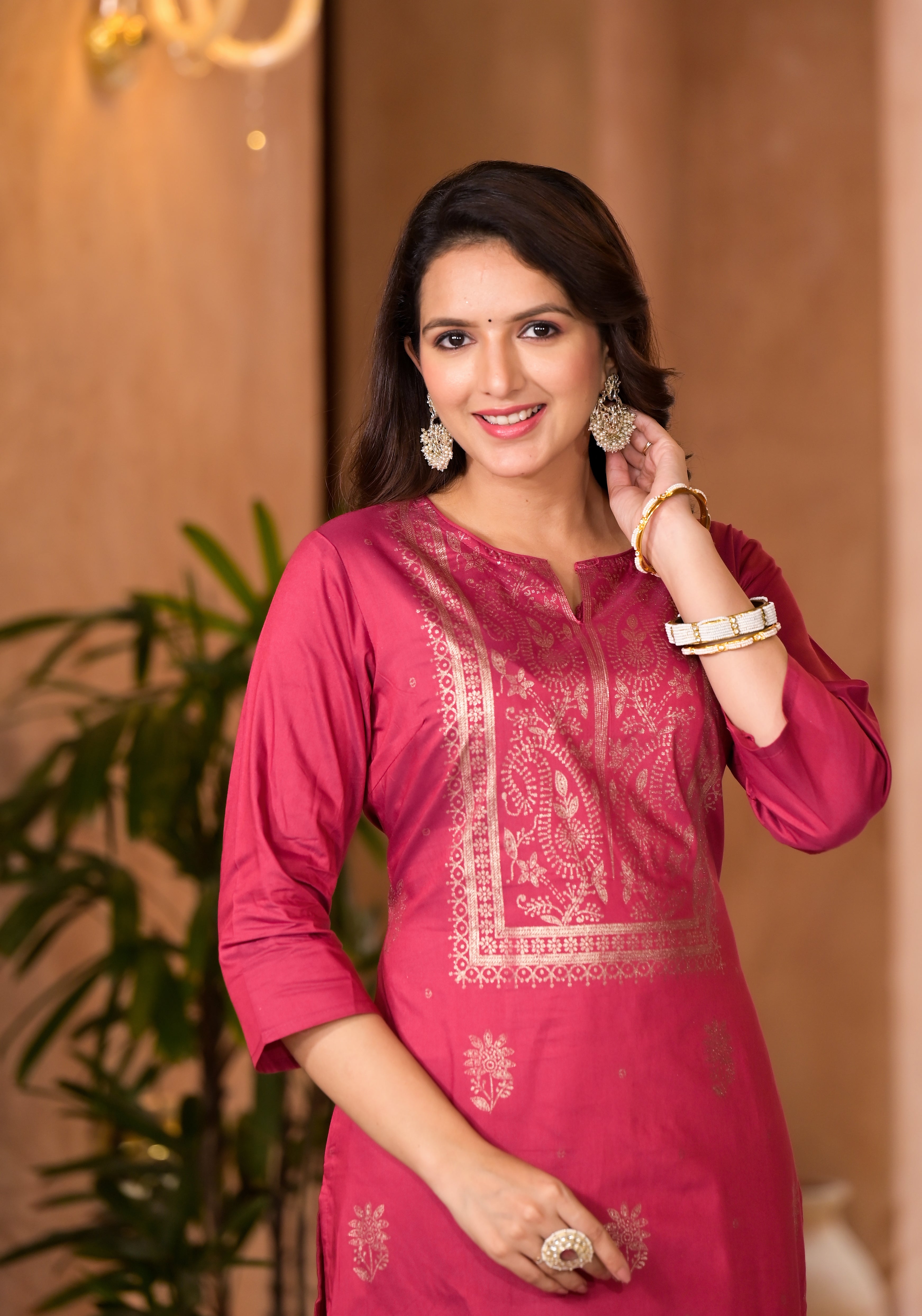 Maroon Ethnic Motif Printed Cotton Kurta | DesiQlo