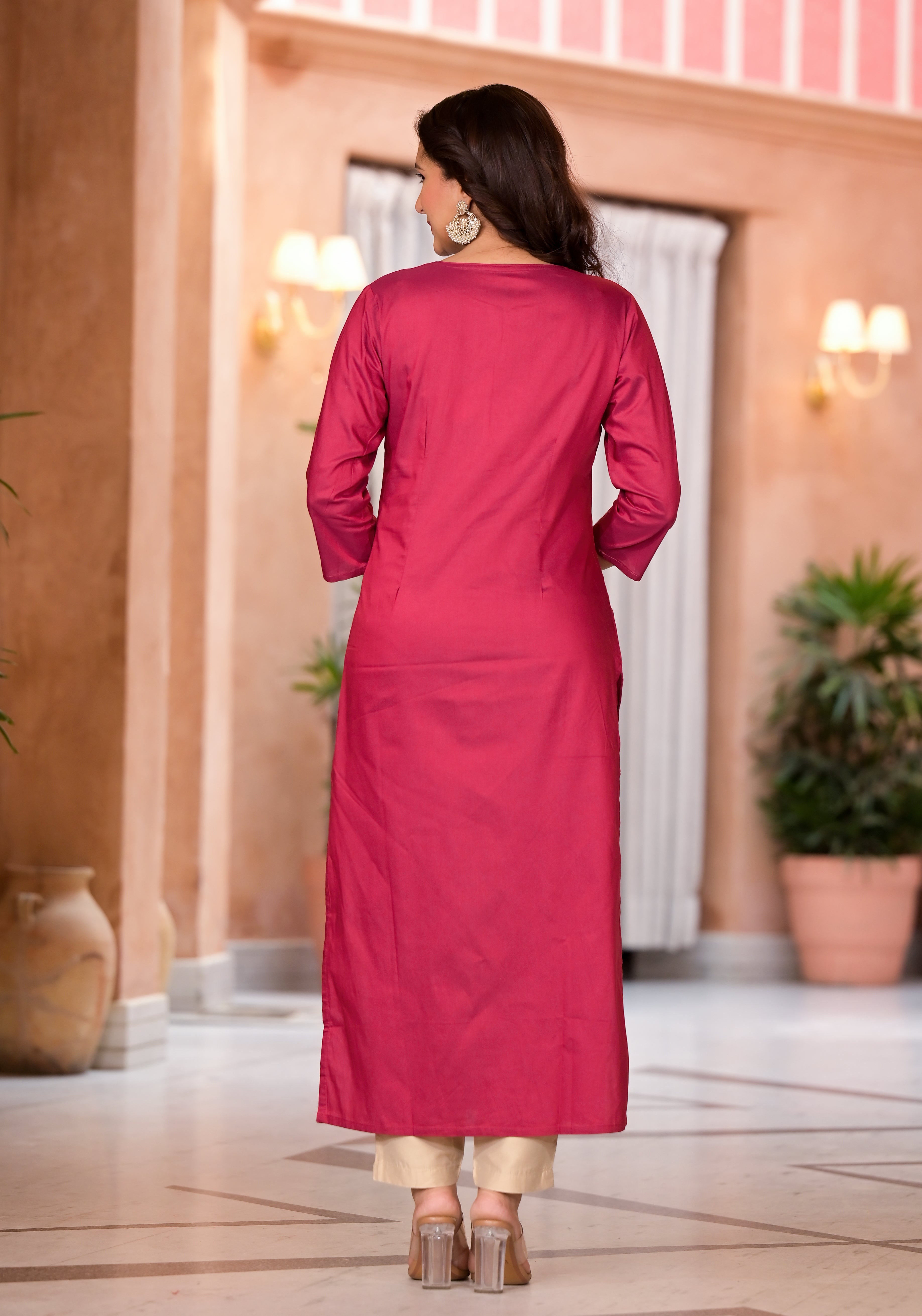 Maroon Ethnic Motif Printed Cotton Kurta | DesiQlo