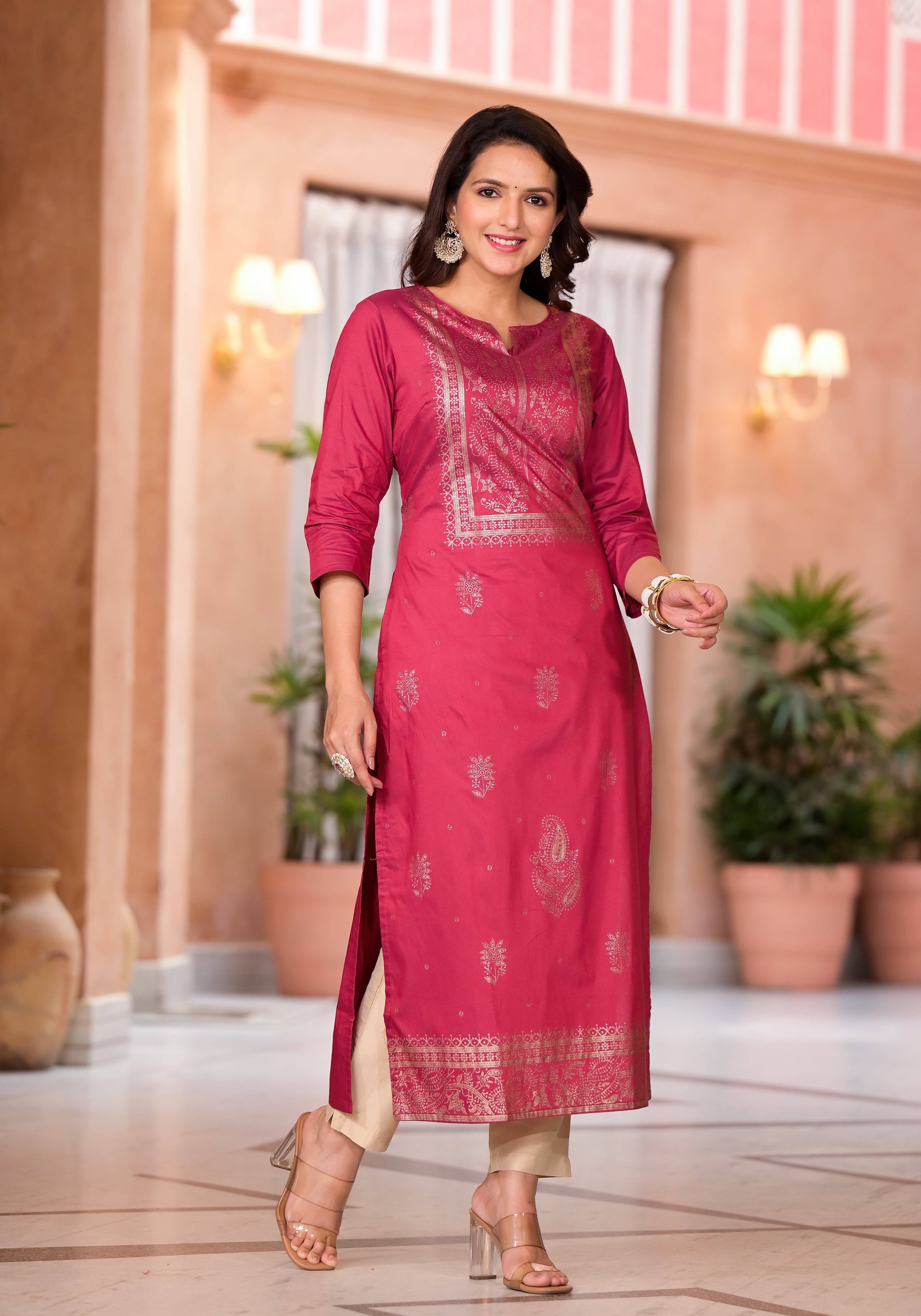 Maroon Ethnic Motif Printed Cotton Kurta | DesiQlo