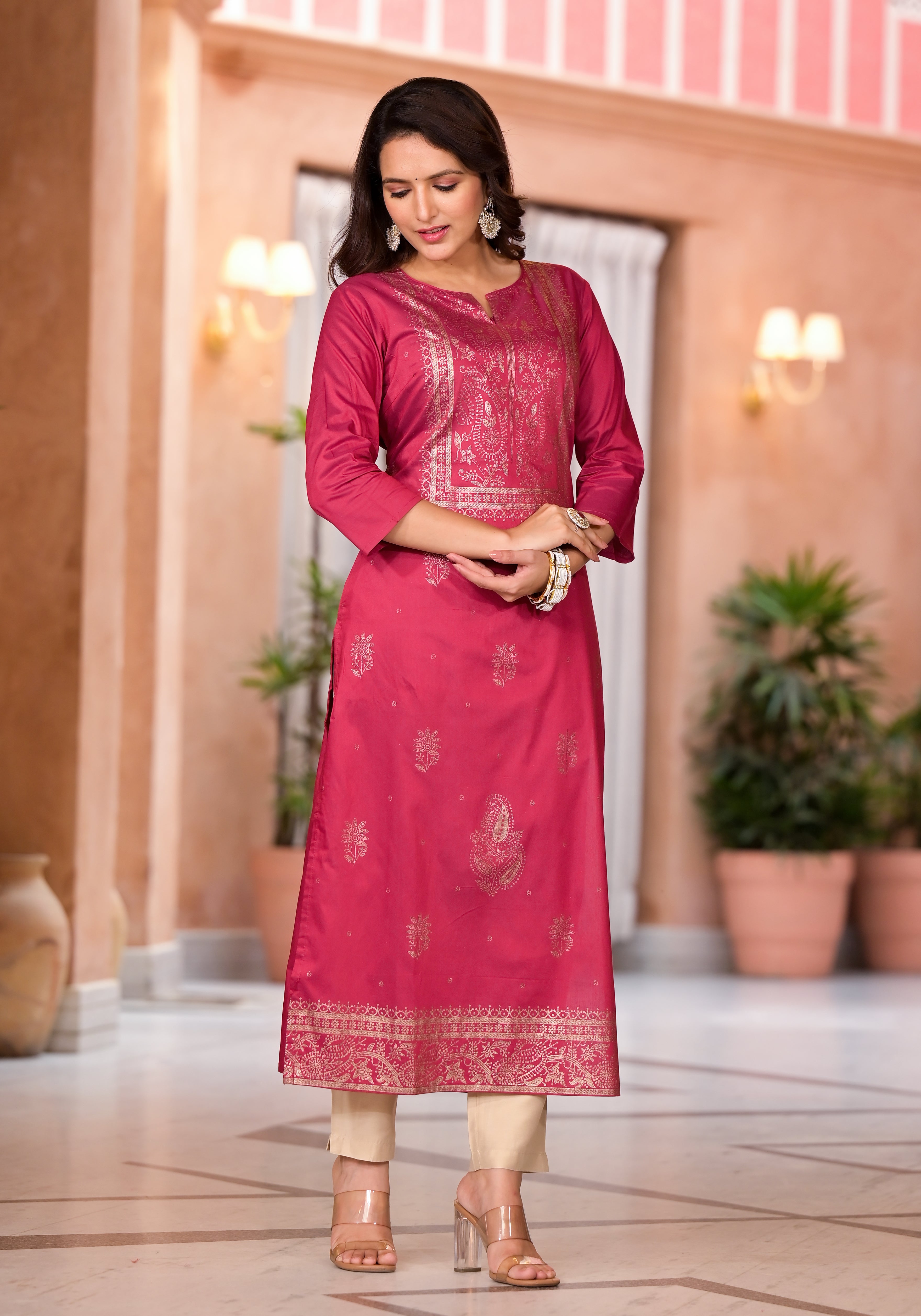 Maroon Ethnic Motif Printed Cotton Kurta | DesiQlo