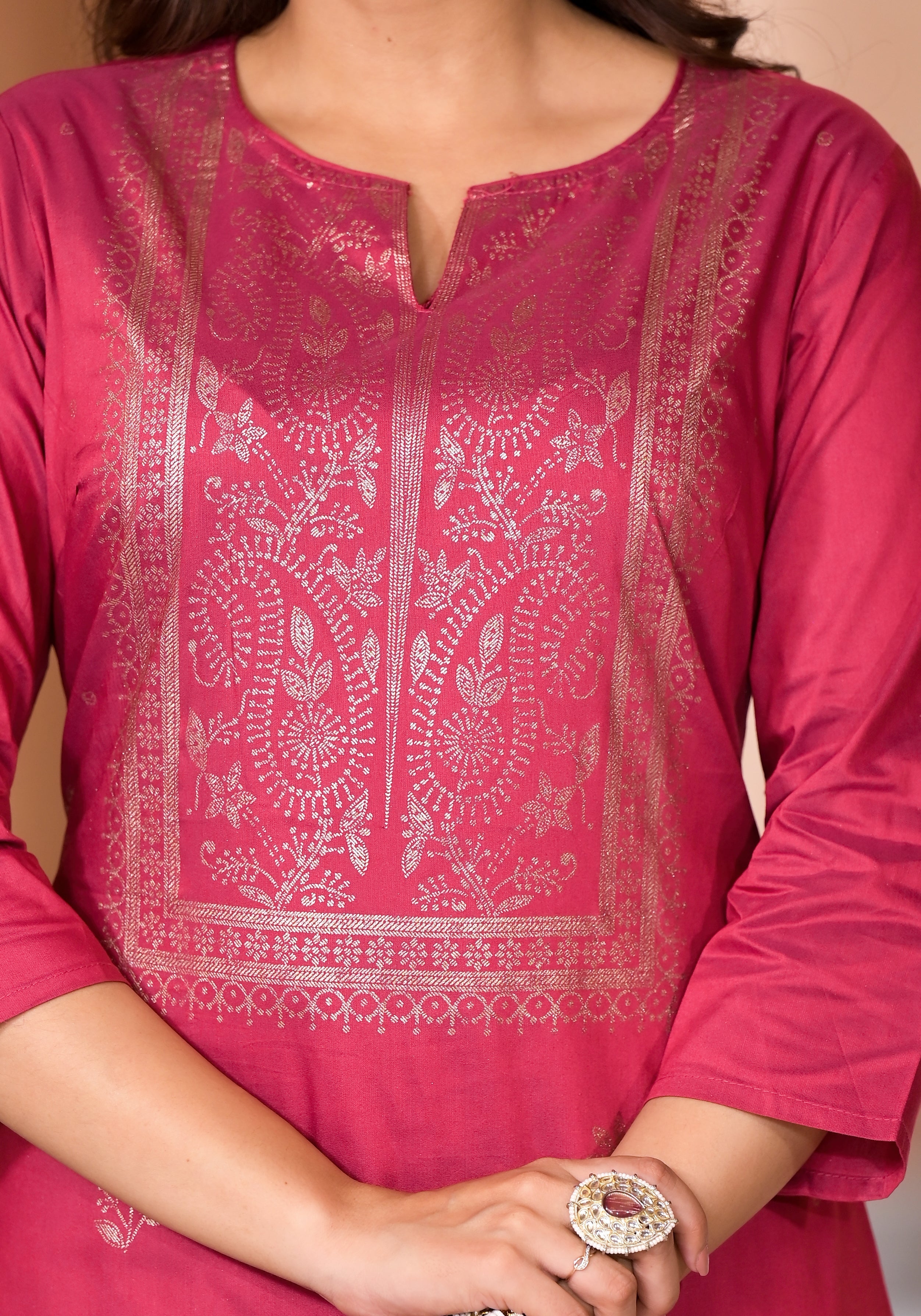 Maroon Ethnic Motif Printed Cotton Kurta | DesiQlo