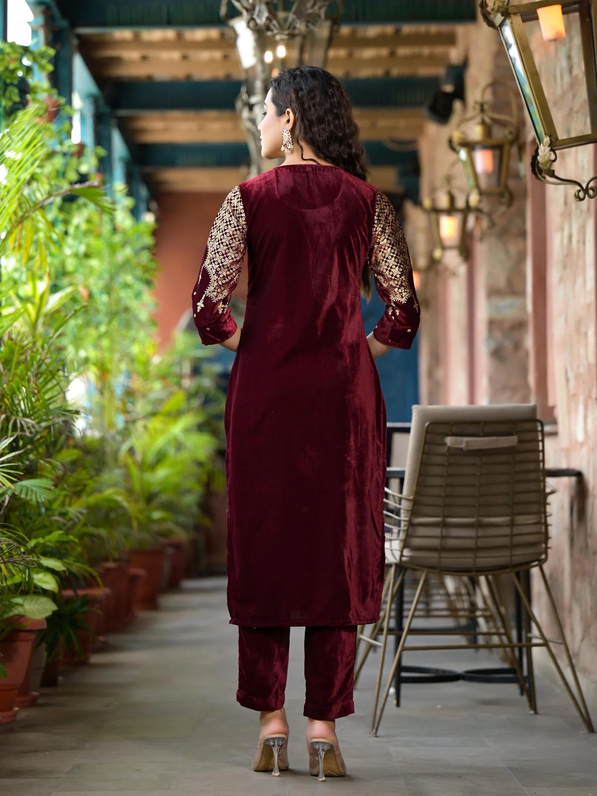 Maroon Velvet Designer Kurta Set with Dupatta | Women's Kurta ...