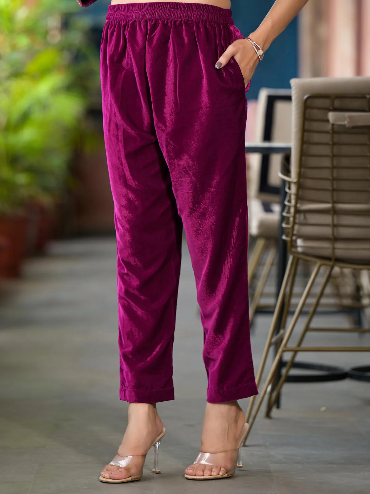 Wine Velvet Indian Kurta Sets with Dupatta- Designer Kurta Sets