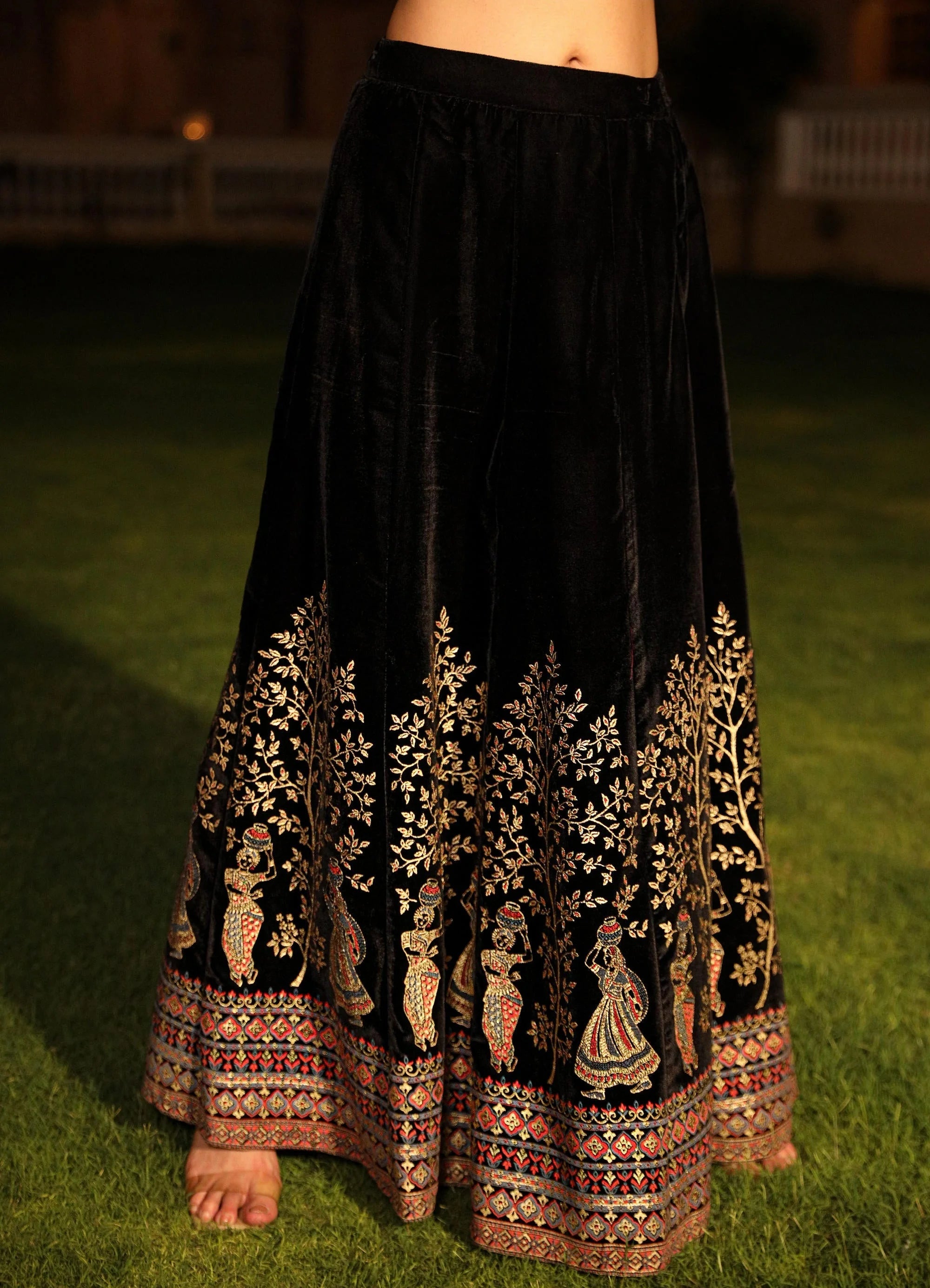 Black Velvet Embroidered Lehenga Choli Set - Women's Ethnic Wear
