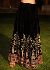 The Sunehri Black Zari Embroidered Velvet Top & Skirt Set With Sequins & Buttons-J4793BLACK