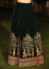 The Sunehri Green Zari Embroidered Velvet Top & Skirt Set With Sequins & Lace-J4794GREEN