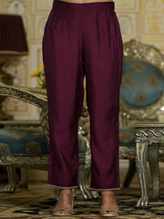 Wine Zari Embroidered Viscose Kurta Pant And Dupatta Set With Sequins & Lace-J4796WINE
