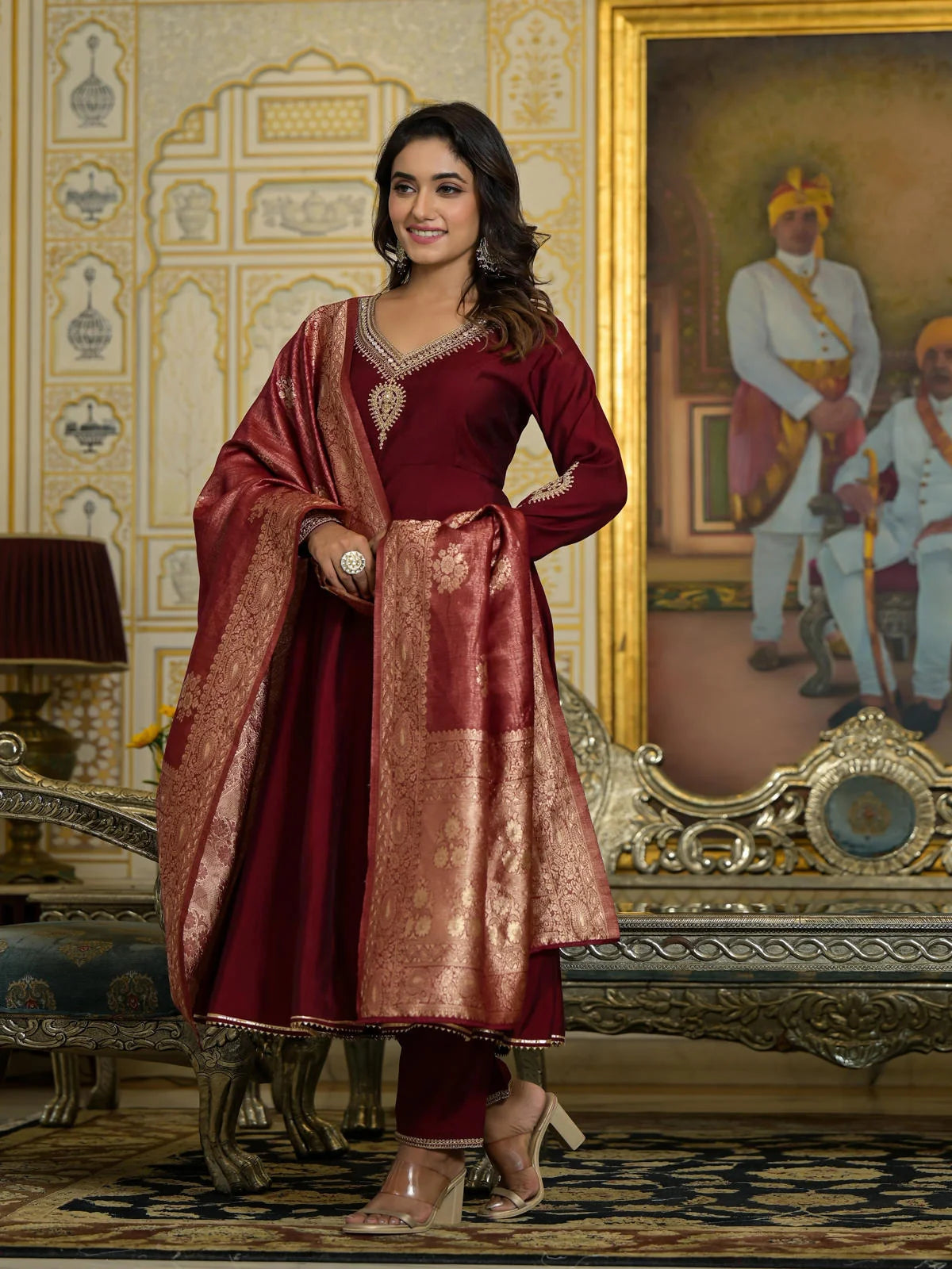 Maroon Embroidered Kurta Set with Dupatta | Women's Kurtas