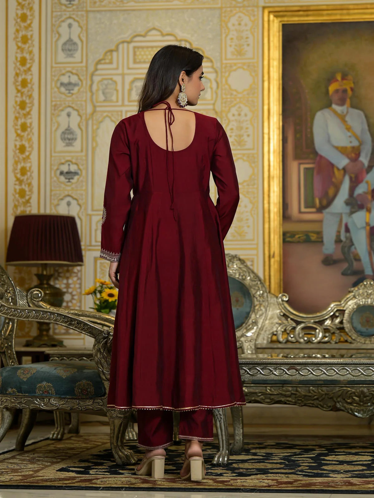Maroon Embroidered Kurta Set with Dupatta | Women's Kurtas