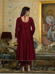 Maroon Zari Embroidered Viscose Kurta Pant And Dupatta Set With Sequins & Lace-J4797MAROON