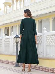 Bottle Green Mirror Embroidered Liva Rayon Dress With Sequins-J4803OT11BOTTLEGREEN