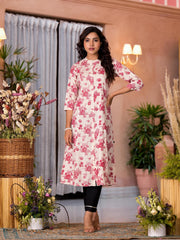 Off White Floral Printed Liva Rayon Kurta With Button Closure-J4811OFFWHITE