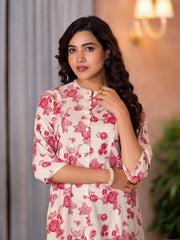 Off White Floral Printed Liva Rayon Kurta With Button Closure-J4811OFFWHITE