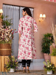 Off White Floral Printed Liva Rayon Kurta With Button Closure-J4811OFFWHITE