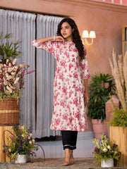 Off White Floral Printed Liva Rayon Kurta With Button Closure-J4811OFFWHITE