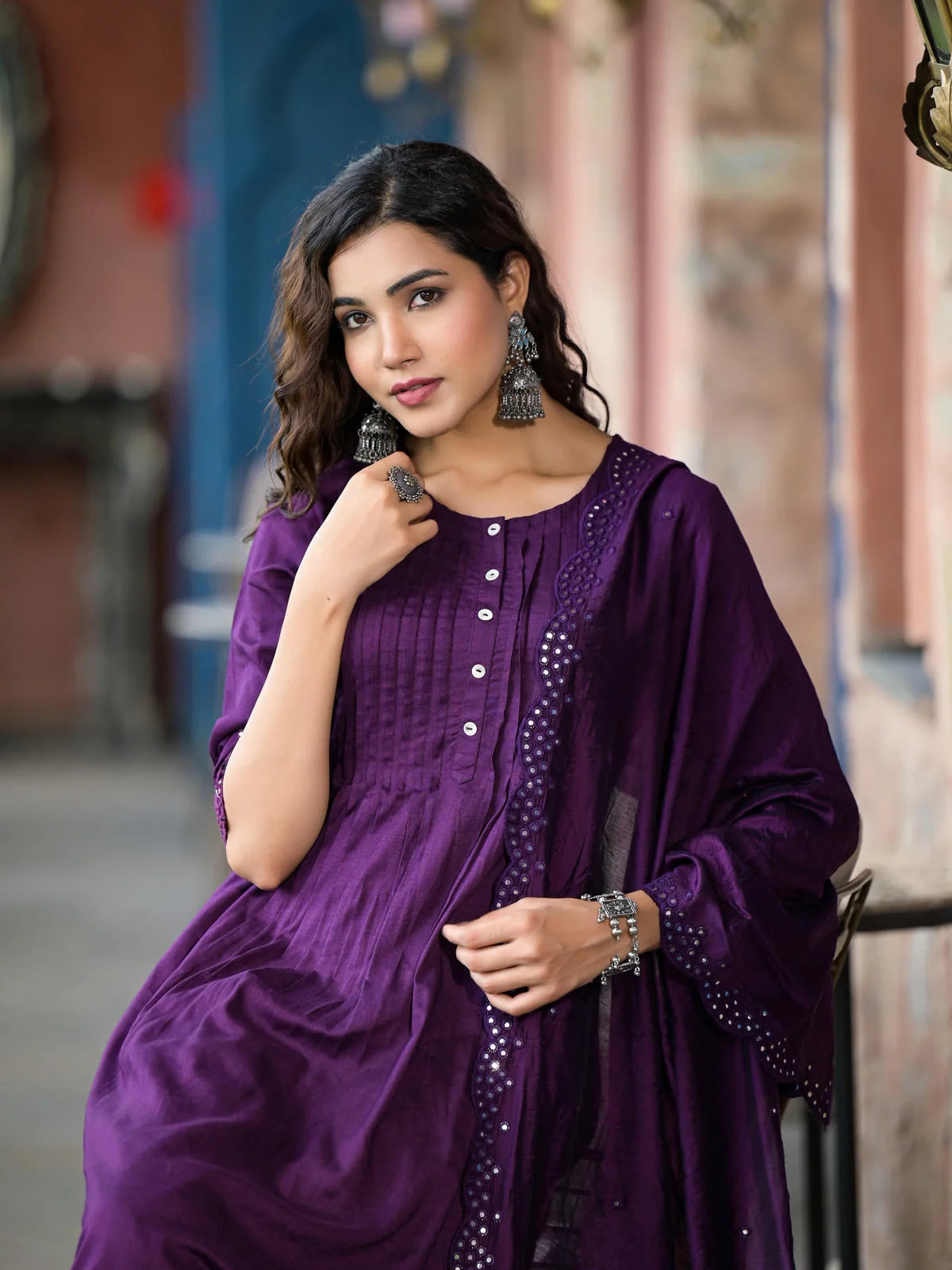Plum Embroidered Rayon Kurta Set | Women's Indian Kurta Sets
