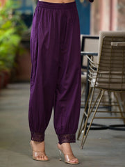 Plum Thread Embroidered Liva Rayon Kurta Set With Buttons & Mirror Work-J4819PLUM